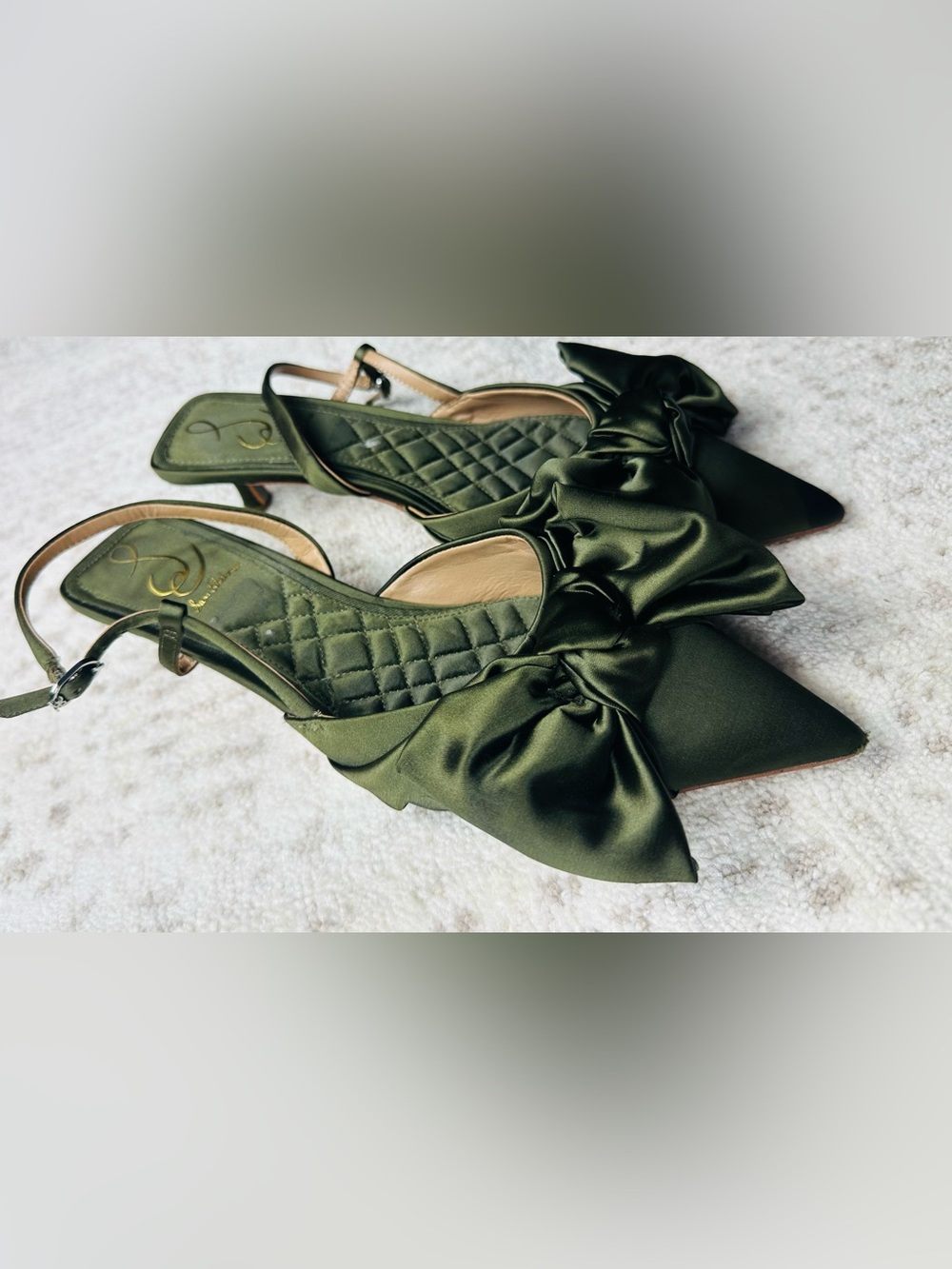 Sam Edelman Olive Satin Pointed Slingback Heels with Bow - Picture 3 of 11